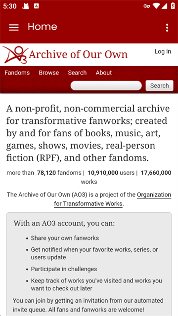 AO3首页英文界面